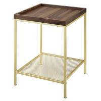 Foster Wood Effect Square Side Table with Gold Mesh Shelf
