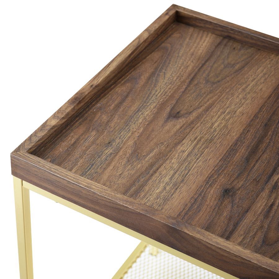 Foster Wood Effect Square Side Table with Gold Mesh Shelf
