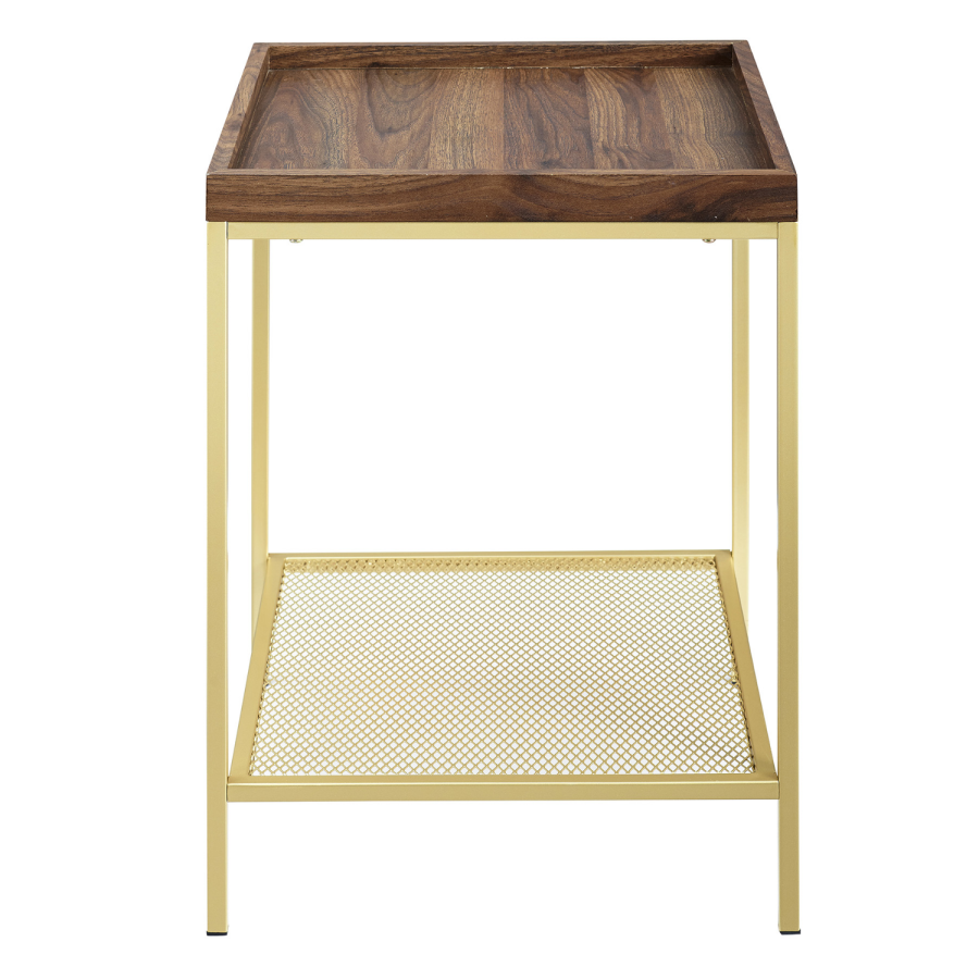 Foster Wood Effect Square Side Table with Gold Mesh Shelf
