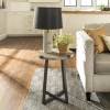 Foster Grey Wood Effect Side Table with Circular Top &amp; Metal Base