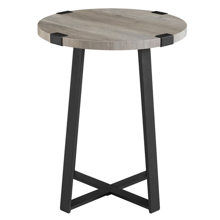 Foster Grey Wood Effect Side Table with Circular Top & Metal Base