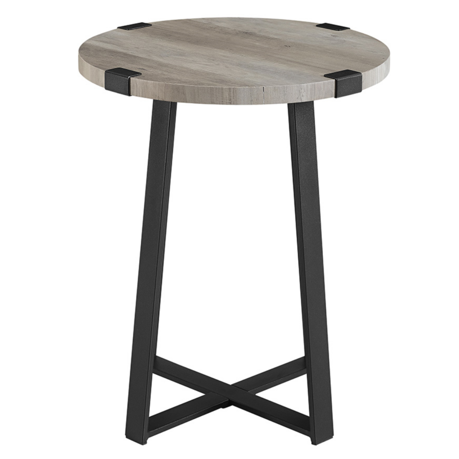 Foster Grey Wood Effect Side Table with Circular Top & Metal Base
