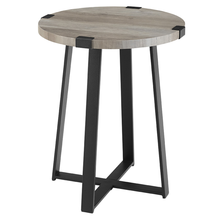 Foster Grey Wood Effect Side Table with Circular Top & Metal Base