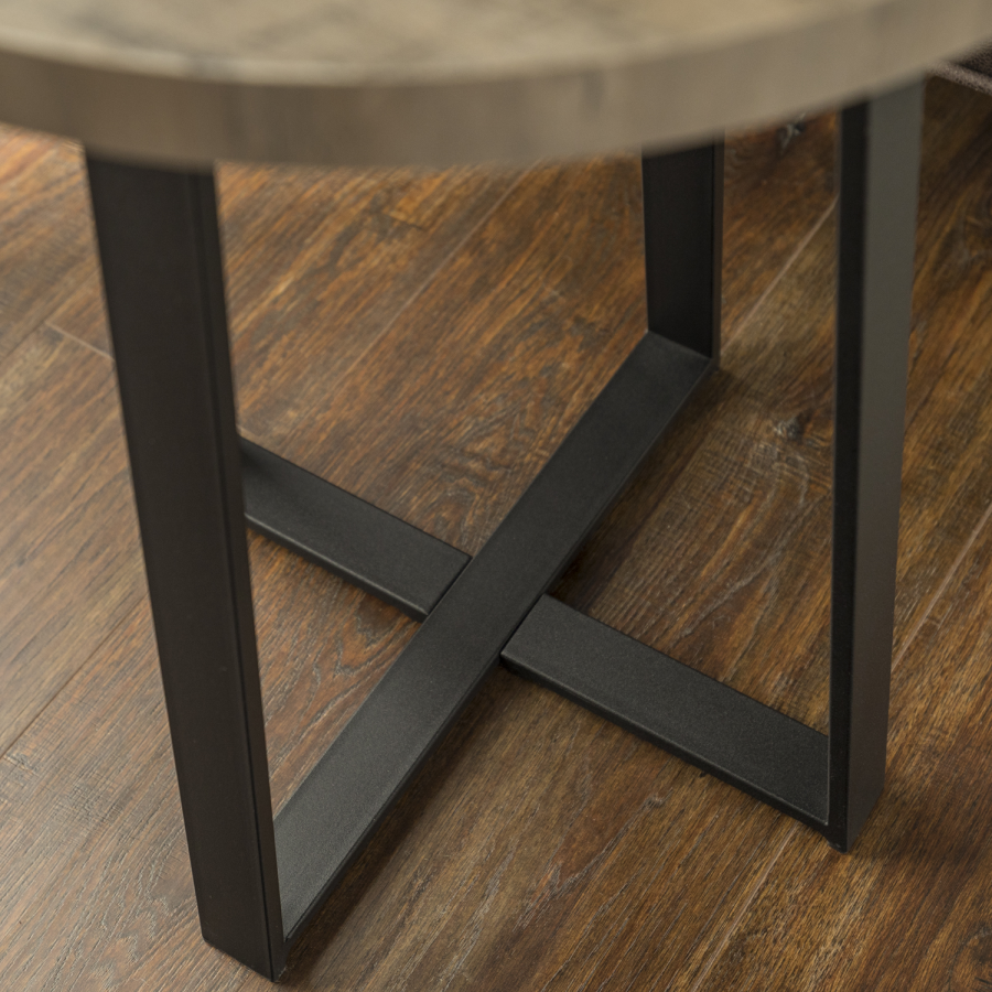GRADE A1 - Foster Grey Wood Effect Side Table with Circular Top & Metal Base