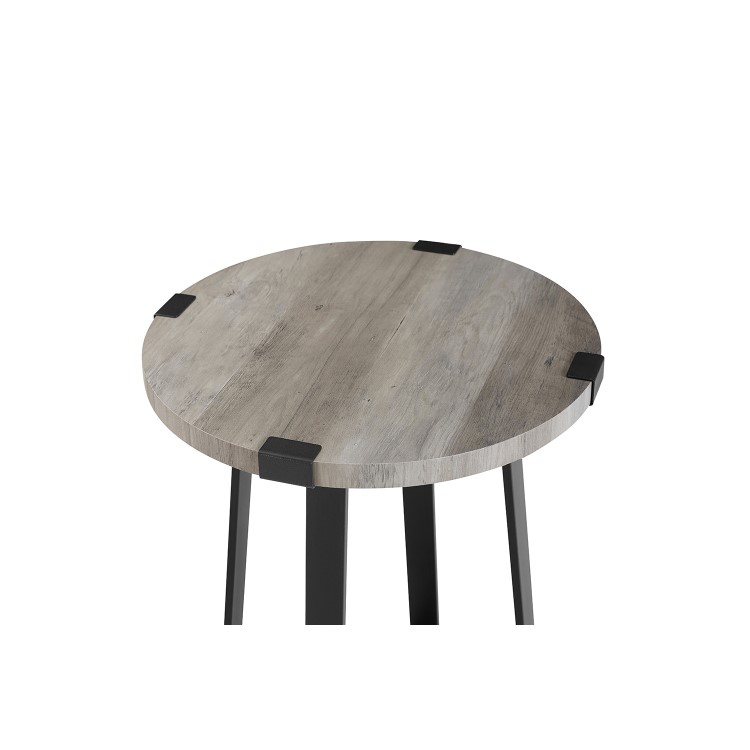 Foster Grey Wood Effect Side Table with Circular Top & Metal Base