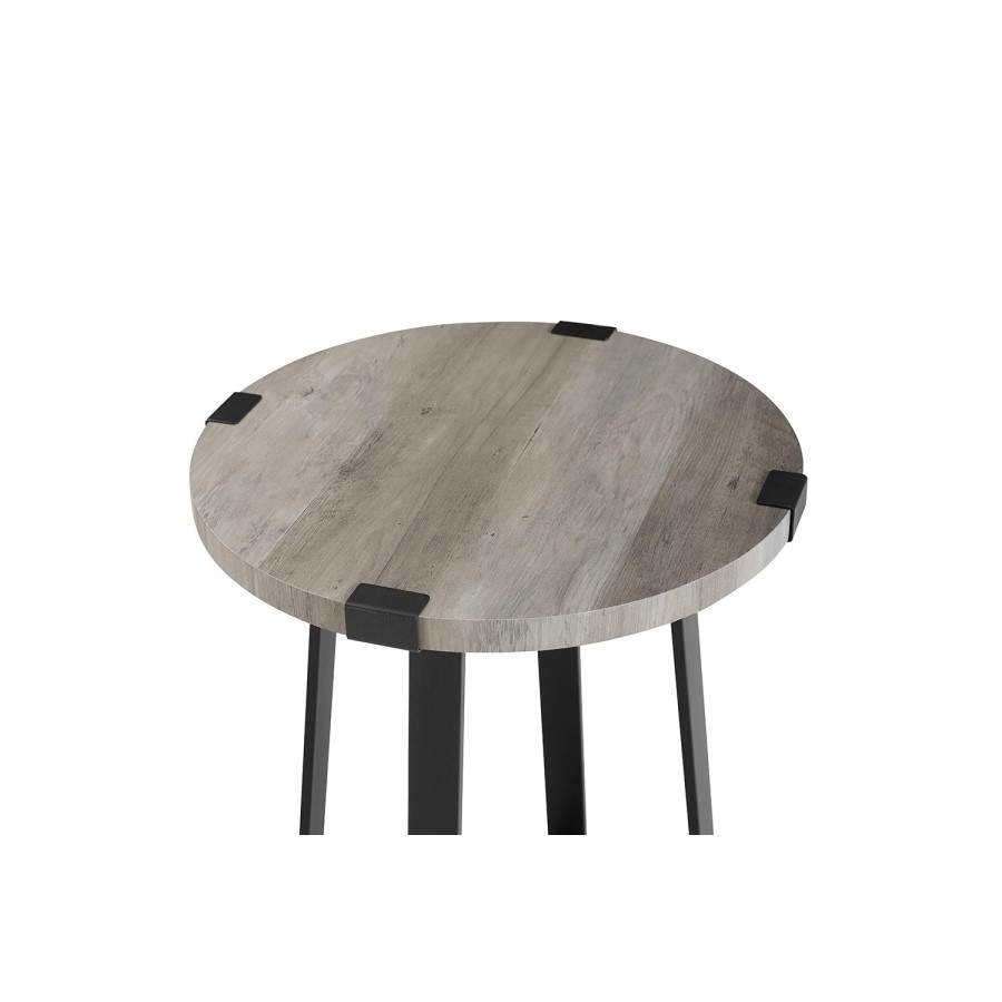 Foster Grey Wood Effect Side Table with Circular Top & Metal Base