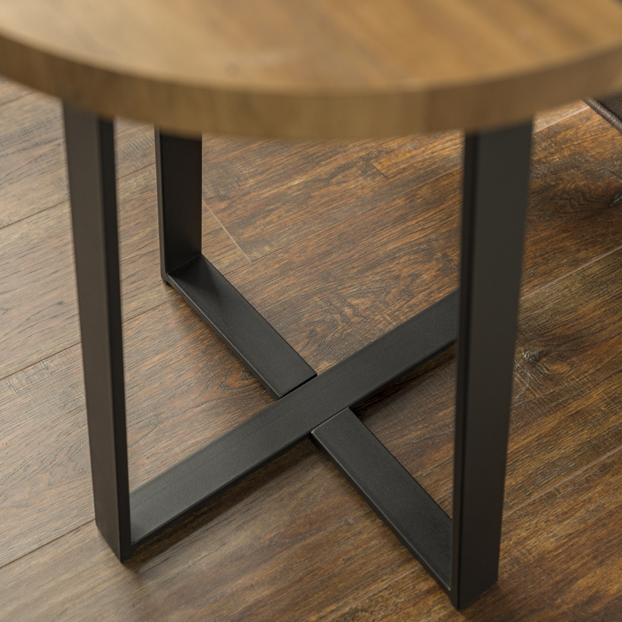 GRADE A1 - Foster Oak Effect Side Table with Circular Top & Metal Base