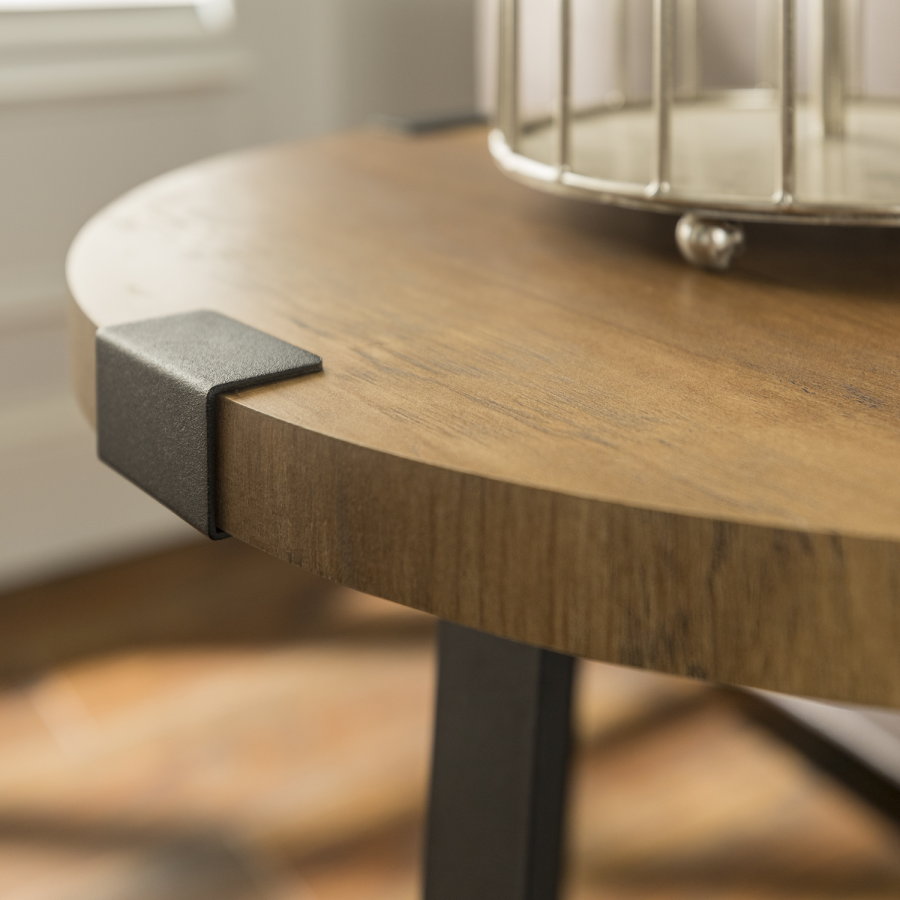GRADE A1 - Foster Oak Effect Side Table with Circular Top & Metal Base
