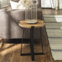 GRADE A1 - Foster Oak Effect Side Table with Circular Top & Metal Base
