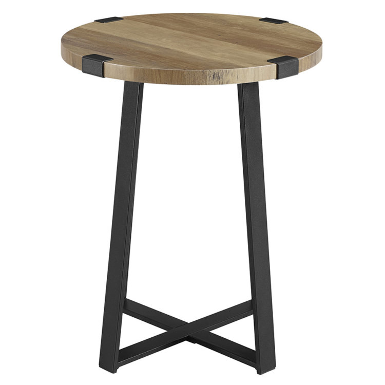 Foster Oak Effect Side Table with Circular Top & Metal Base