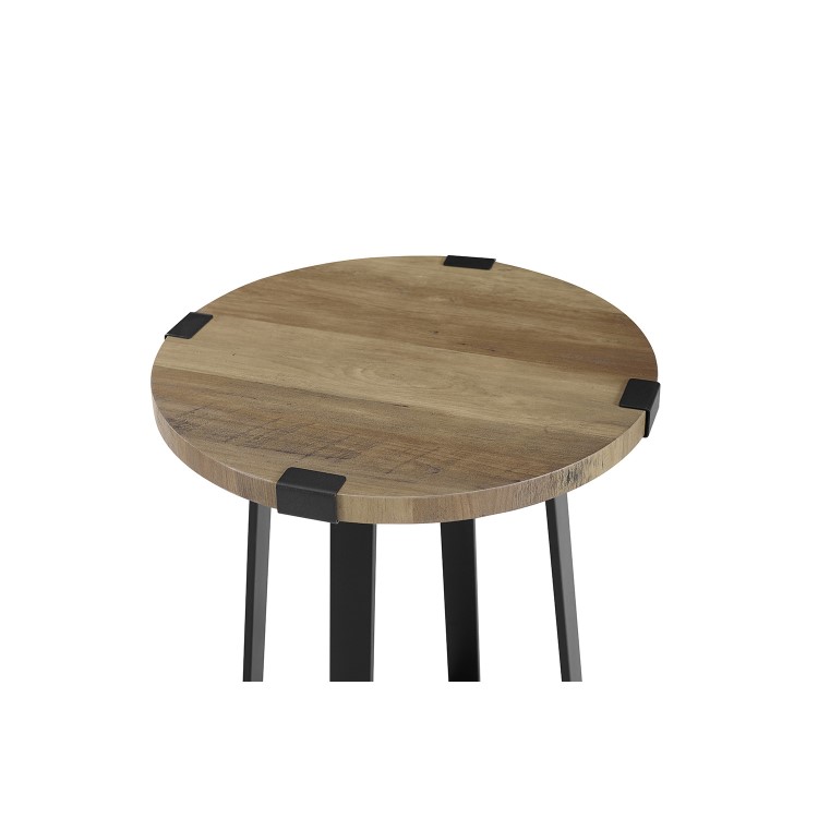 Foster Oak Effect Side Table with Circular Top & Metal Base