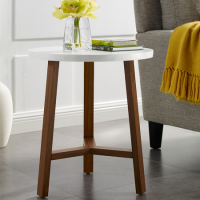 Faux Marble Side Table in White with Wooden Legs - Foster