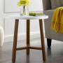 Faux Marble Side Table in White with Wooden Legs - Foster