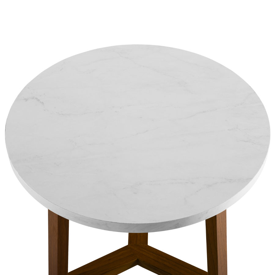 Faux Marble Side Table in White with Wooden Legs - Foster