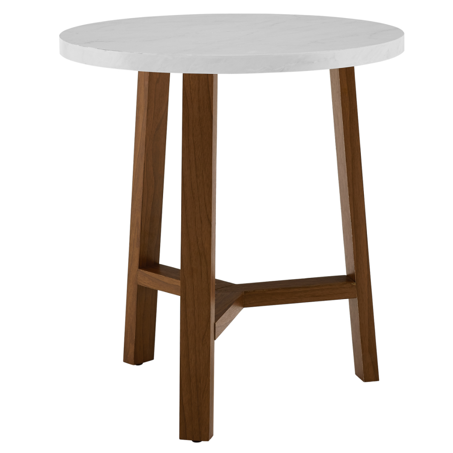 Faux Marble Side Table in White with Wooden Legs - Foster