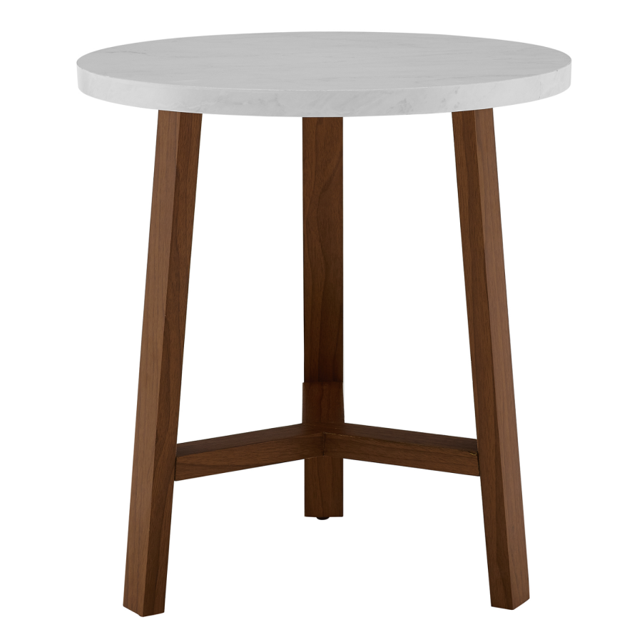 Faux Marble Side Table in White with Wooden Legs - Foster