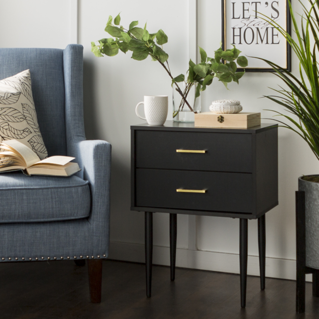 Foster Black Wooden Side Table with 2 Drawers
