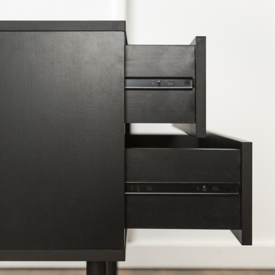 Foster Black Wooden Side Table with 2 Drawers
