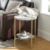 Foster White Marble Side Table with Glass Shelf
