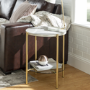 Foster White Marble Side Table with Glass Shelf