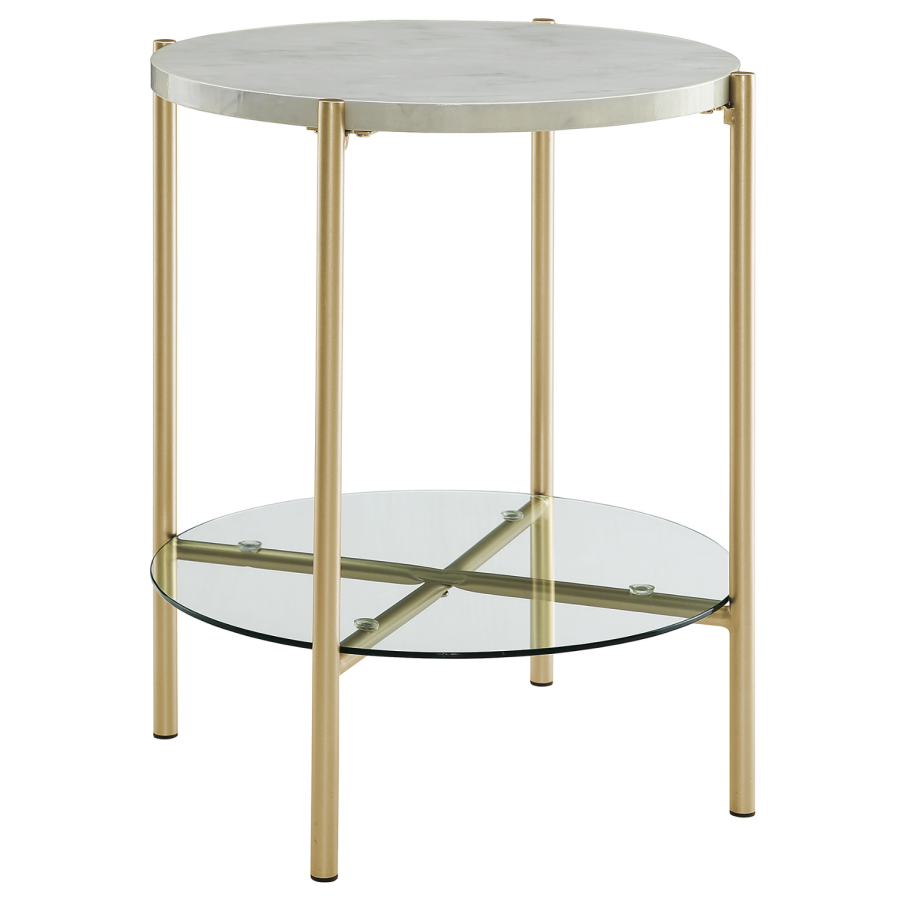 Foster White Marble Side Table with Glass Shelf