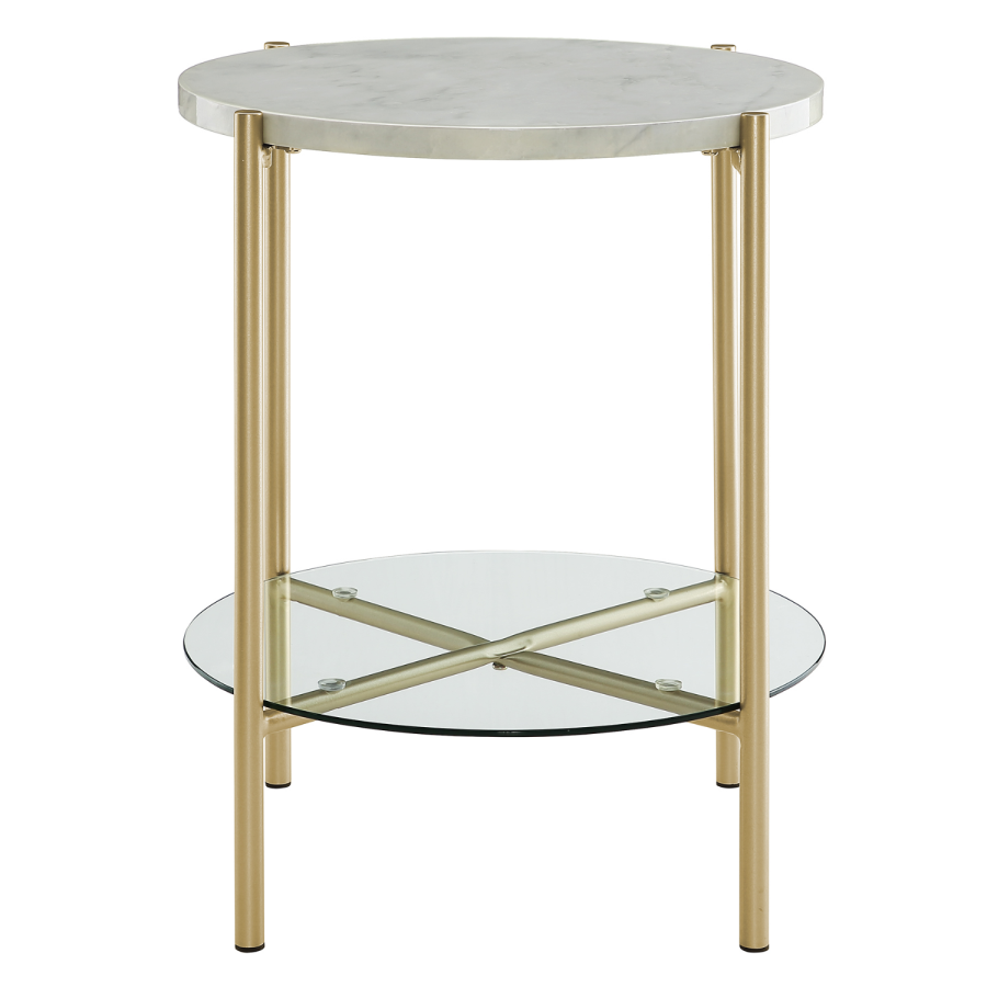 Foster White Marble Side Table with Glass Shelf