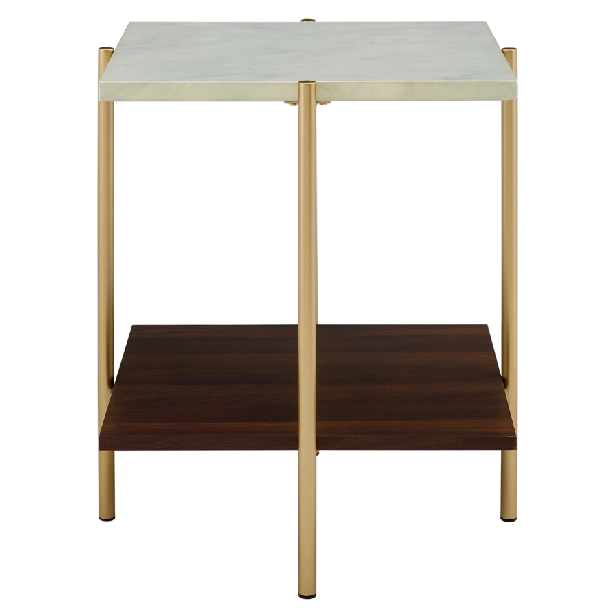 GRADE A1 - Foster Gold Faux Marble Square Side Table with Wooden Shelf