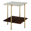 Foster Gold Faux Marble Square Side Table with Wooden Shelf