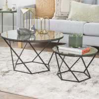 Glass Coffee Tables with Black Metal Base - Set of 2 - Foster