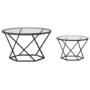 Glass Coffee Tables with Black Metal Base - Set of 2 - Foster