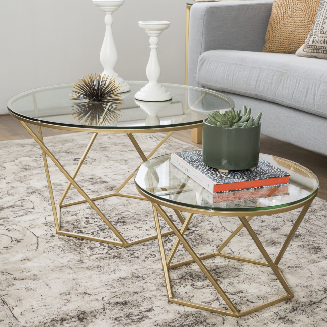 GRADE A1 - Gold & Glass Coffee Tables - Set of 2 - Foster
