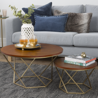 Foster Brown Wood Effect Nest of 2 Tables with Gold Base