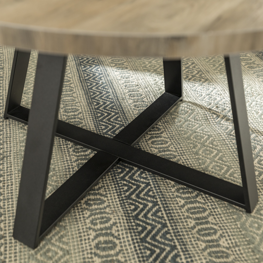 Small Grey Round Coffee Table with Metal Base - Foster