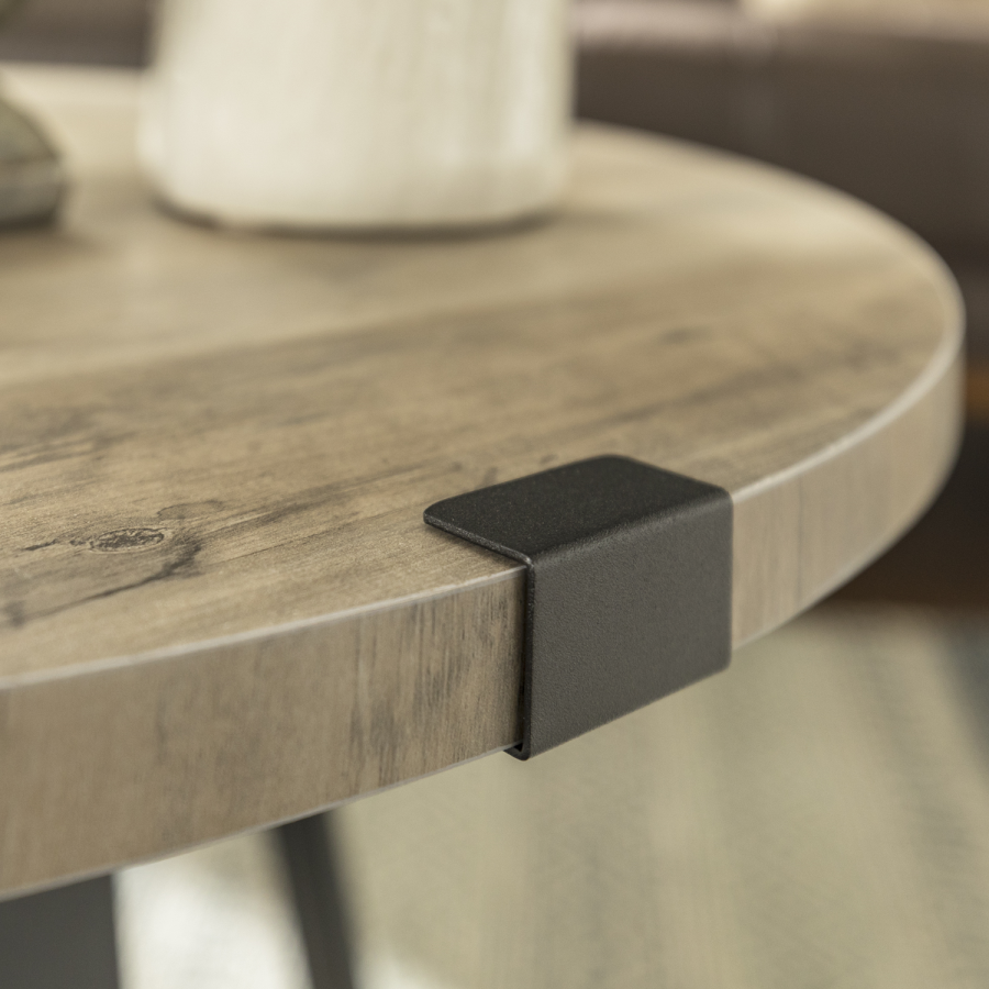 Small Grey Round Coffee Table with Metal Base - Foster