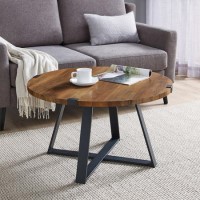 Small Round Oak Coffee Table with Metal Base - Foster Small Round Oak Coffee Table with Metal Base - Foster