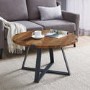 Small Round Oak Coffee Table with Metal Base - Foster