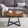 Small Round Oak Coffee Table with Metal Base - Foster