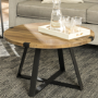 Small Round Oak Coffee Table with Metal Base - Foster