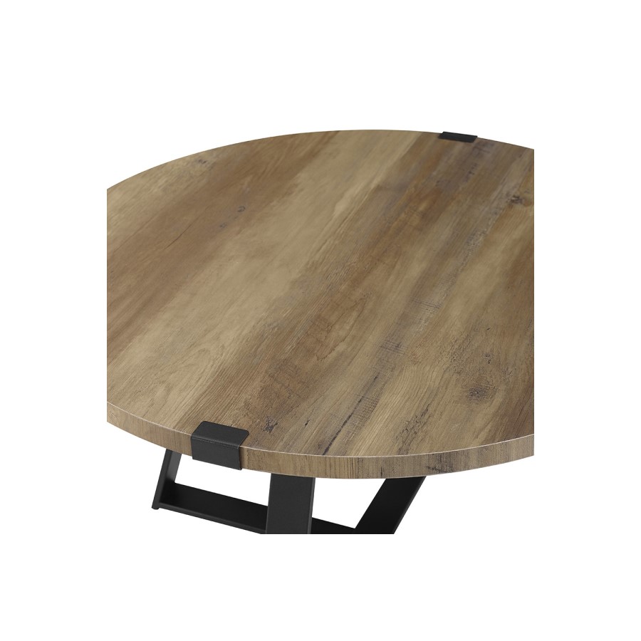 Small Round Oak Coffee Table with Metal Base - Foster