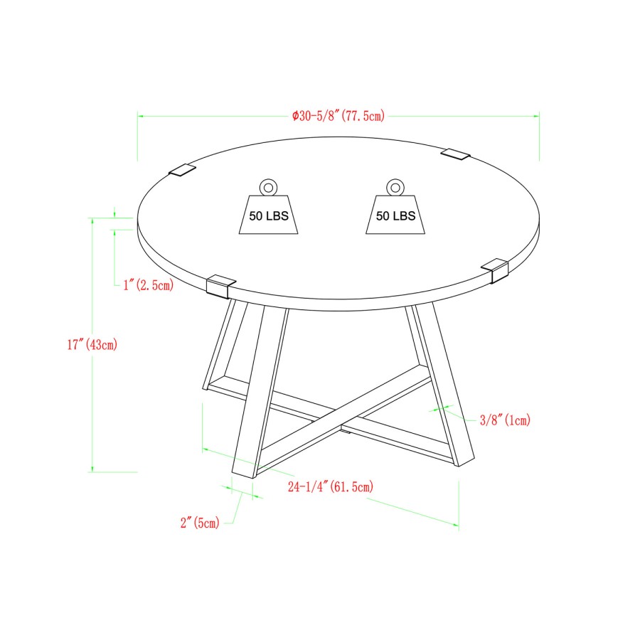 Small Round Oak Coffee Table with Metal Base - Foster