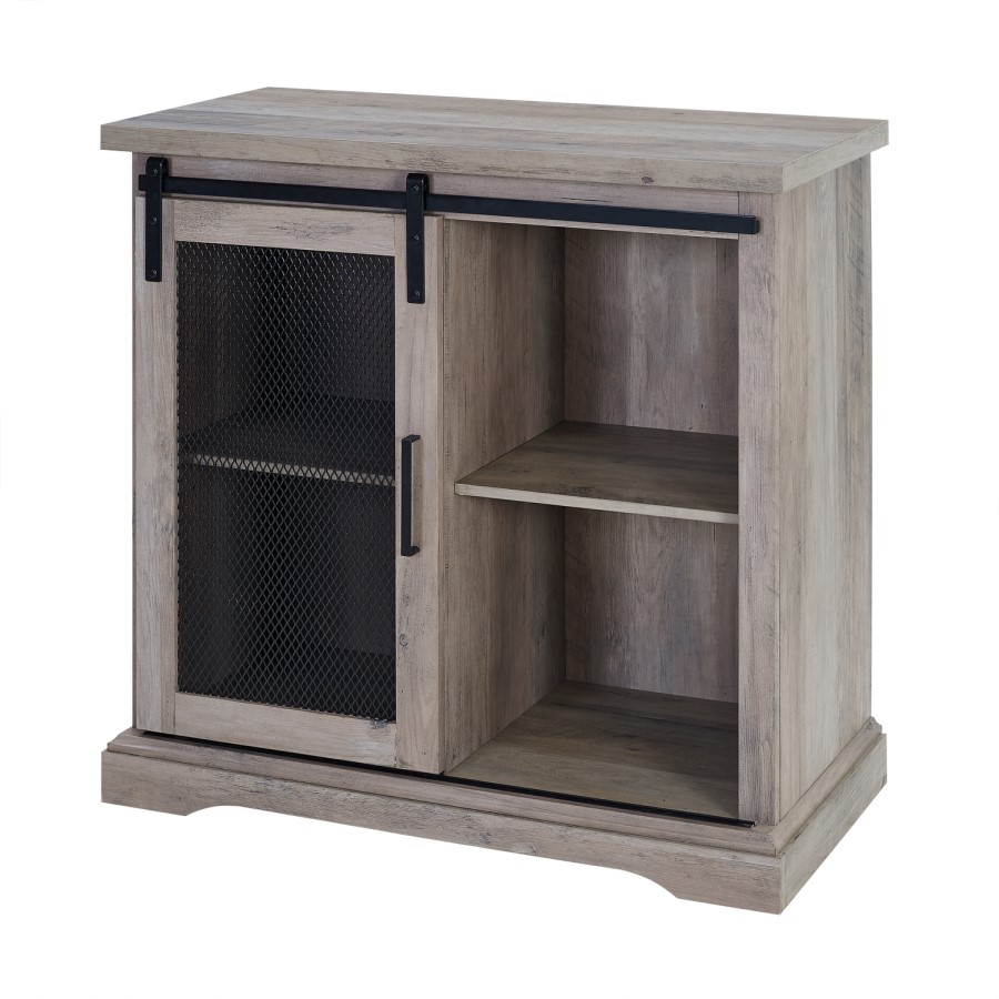 Foster Grey Wood Effect Sideboard with Mesh Cupboard & Open Shelves