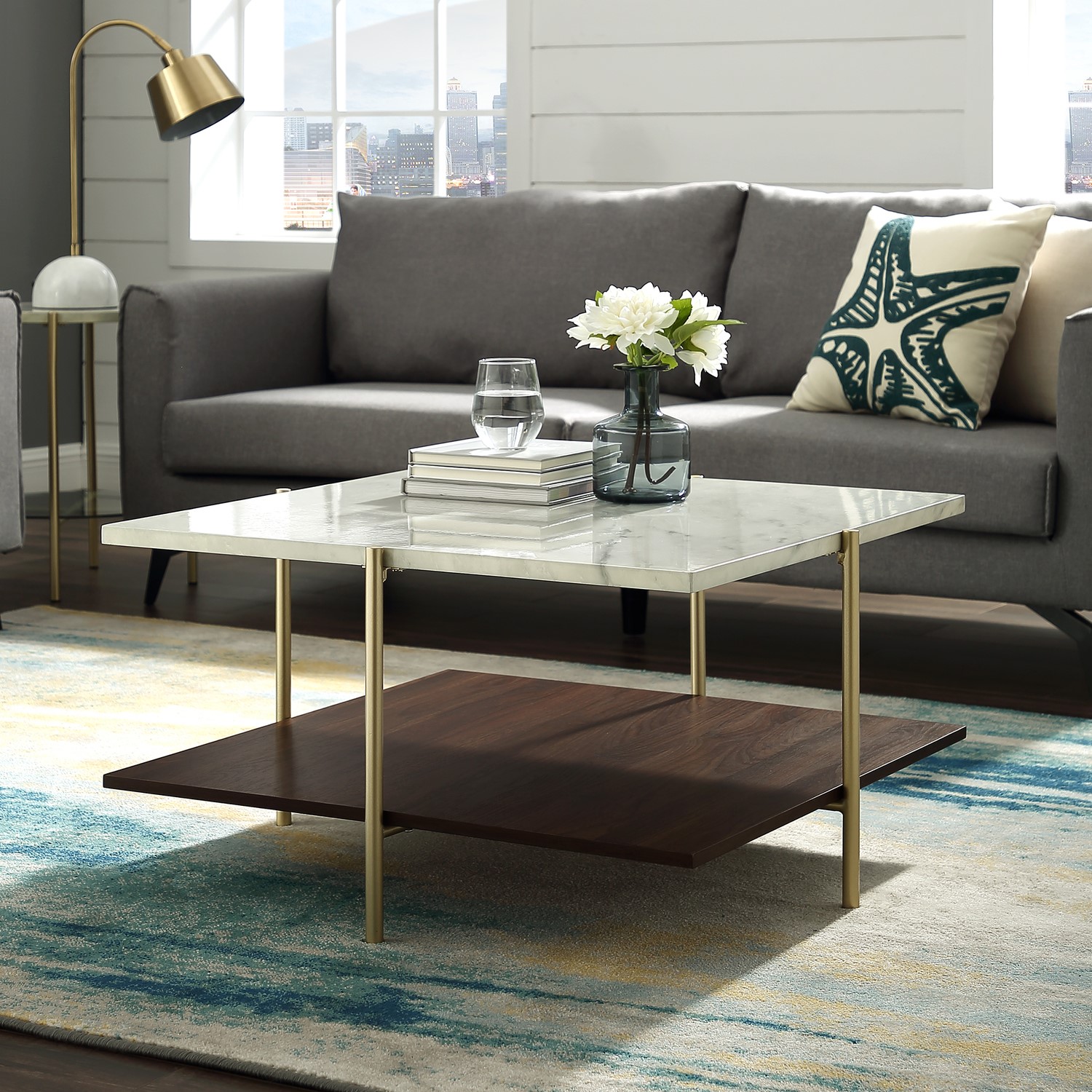 White Marble Square Coffee Table With Gold Legs Foster Furniture123