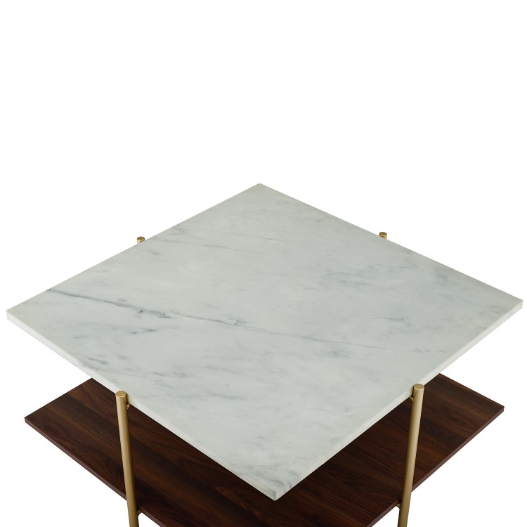 Small White Marble Square Coffee Table with Gold Legs - Foster