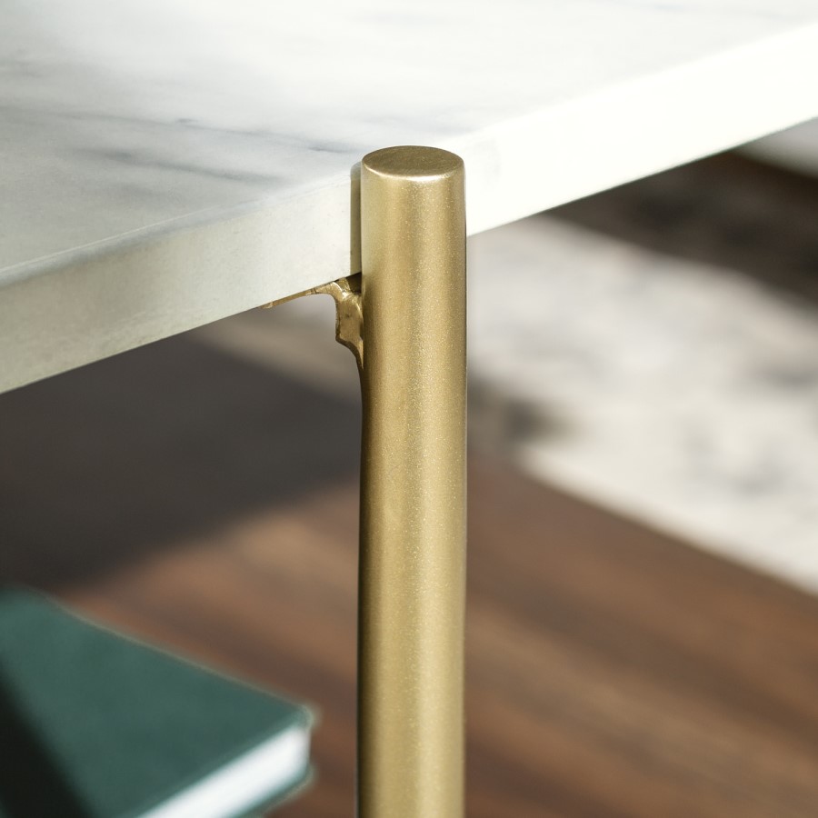 Small White Marble Square Coffee Table with Gold Legs - Foster