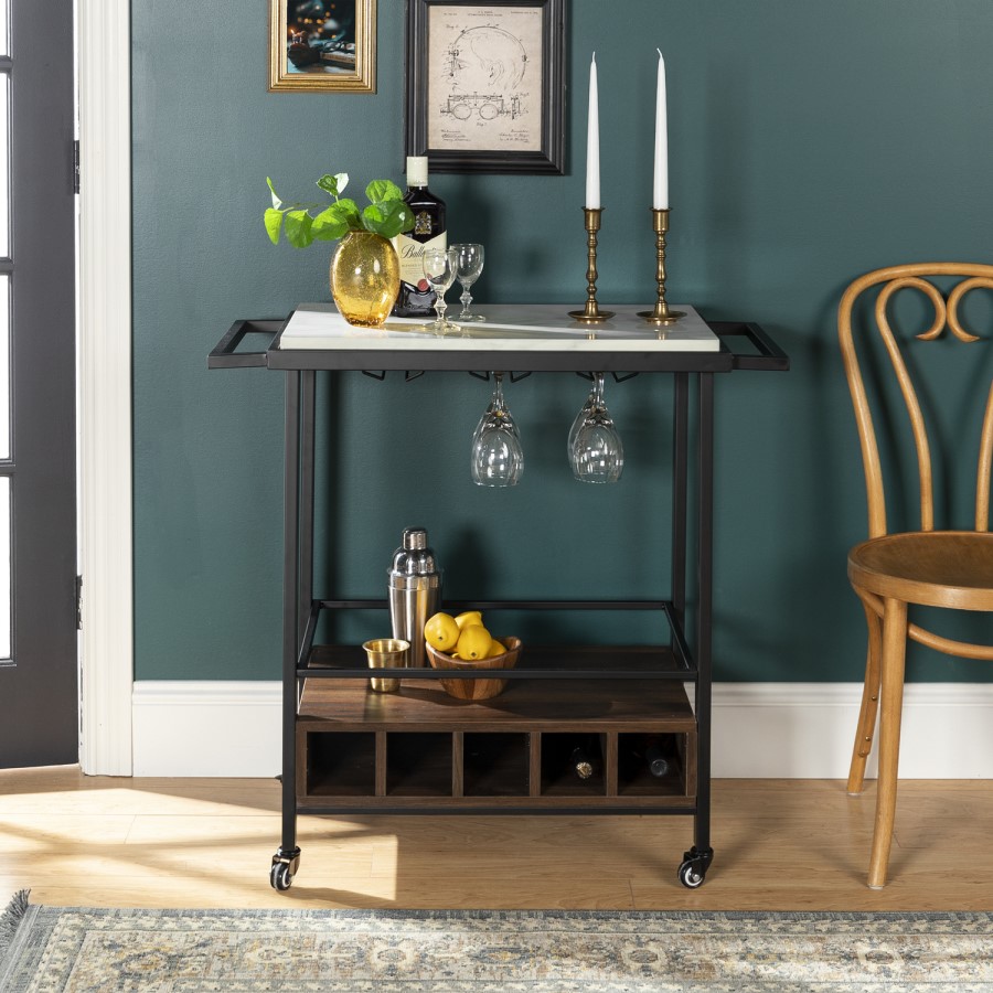 Foster White Marble Wine Rack with Wheels 