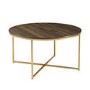 Small Round Dark Wooden Coffee Table with Gold Base - Foster
