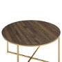 Small Round Dark Wooden Coffee Table with Gold Base - Foster