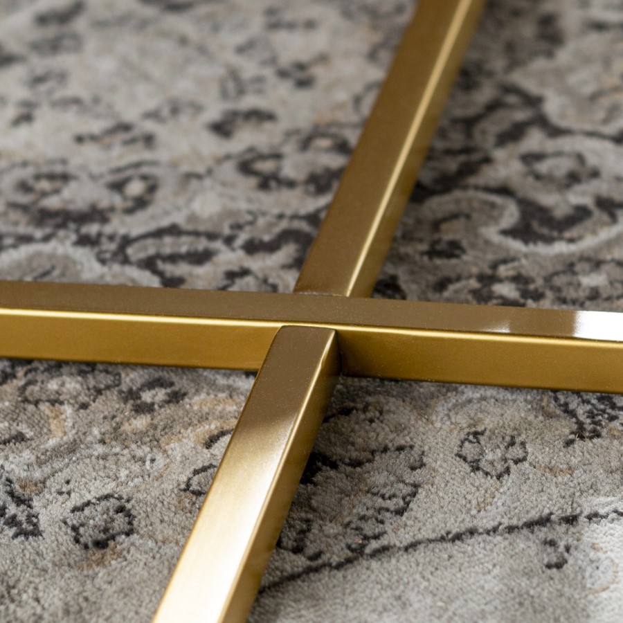 Small Round Dark Wooden Coffee Table with Gold Base - Foster
