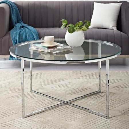 Glam X Base Round Coffee Table Faux White Marble Gold Saracina Home Target