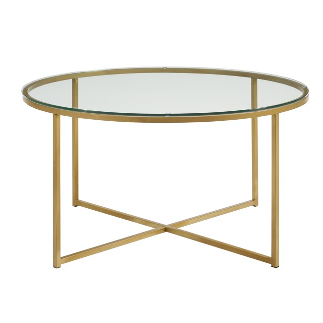 Small Round Gold Coffee Table with Glass Top - Foster